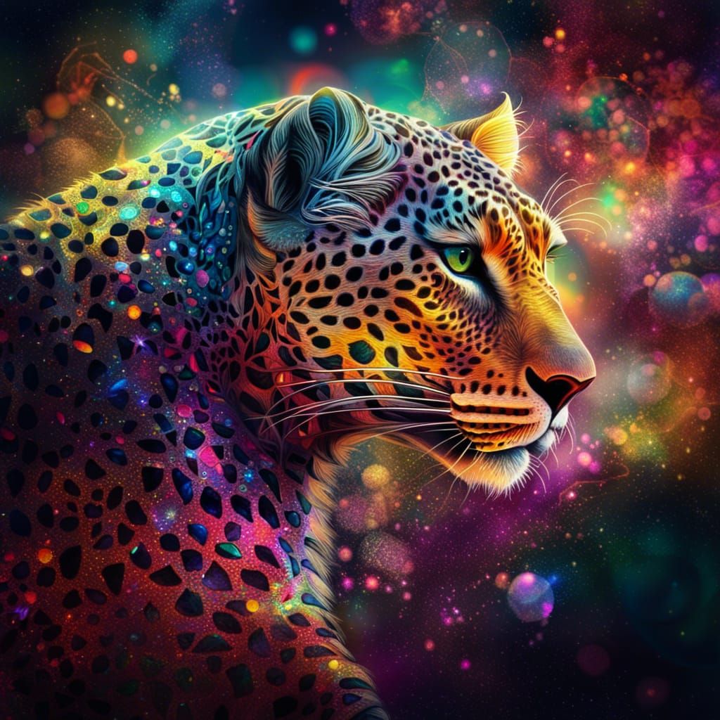 Crystal Snow Leopard: Holographic Cosmic Illustration