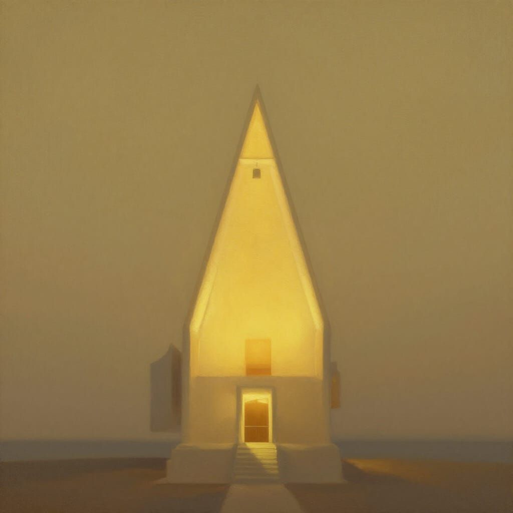 Minimalist Yellow Tower of Light in Hyperrealistic Painterly...