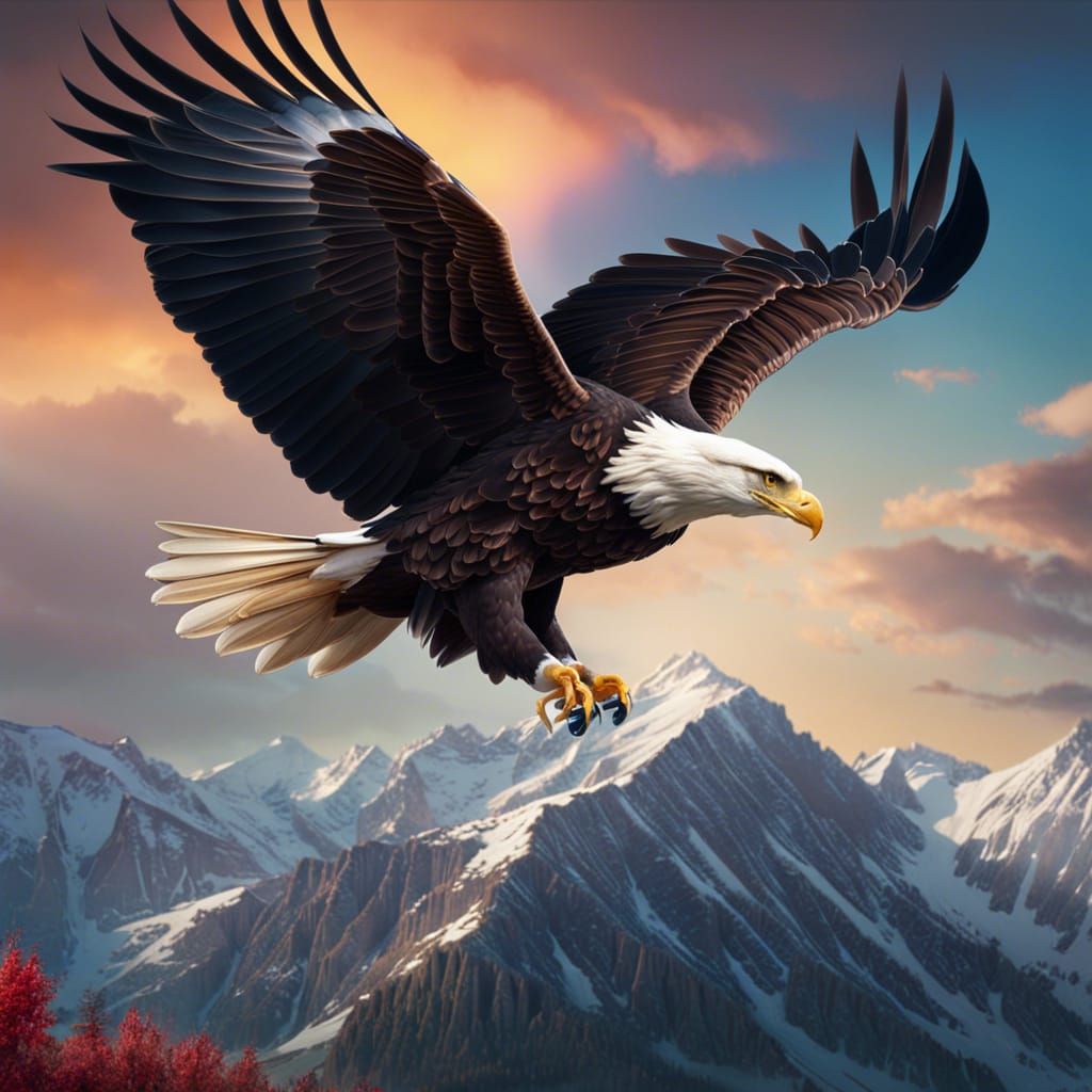 Majestic Bald Eagle Over Mountain Meadow