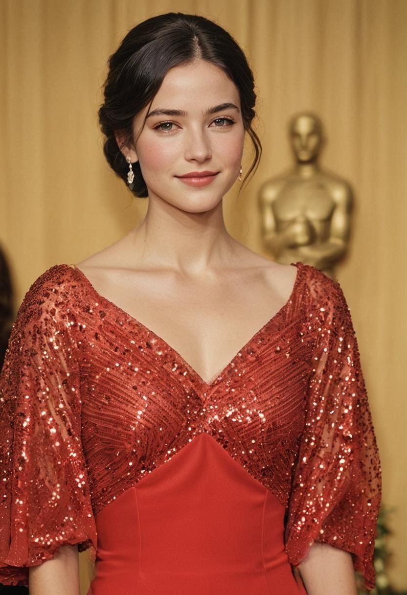 Elegant Woman in Red Gown, Photorealistic Portrait