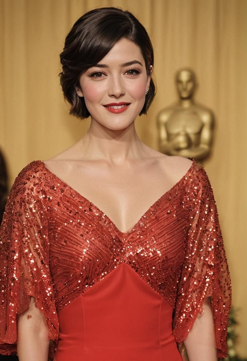 Elegant Woman in Red Gown, Photorealistic Portrait