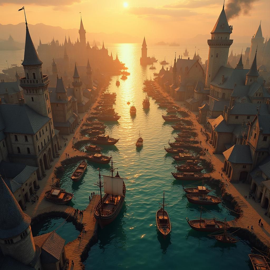 Fantasy Harbor at Sunset: Matte Painting