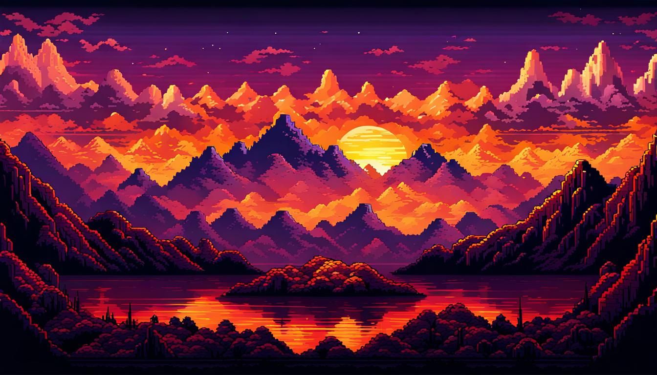 Not Space Series - Sunset over mountains, 8bit Pixel Art sty...