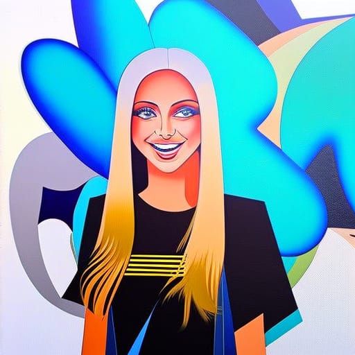 Smiling Blond Girl in Street Art Style