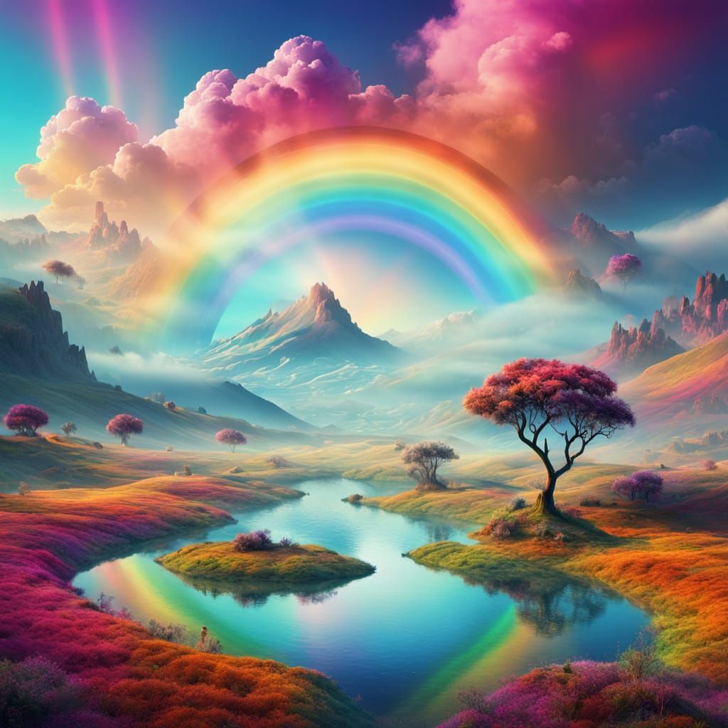 Surreal Rainbow Landscape in Salvador Dali Style