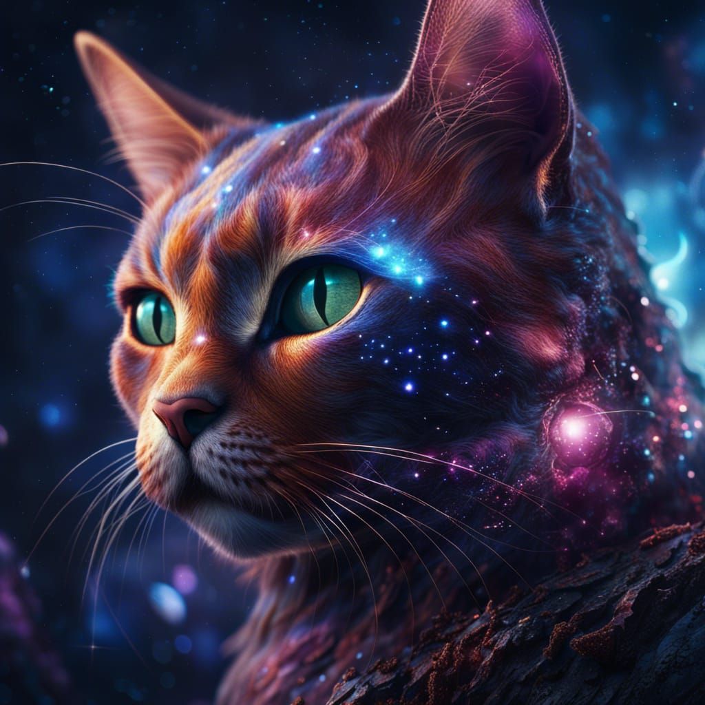 Ethereal Cosmic Cat in Galactic Fantasy Art