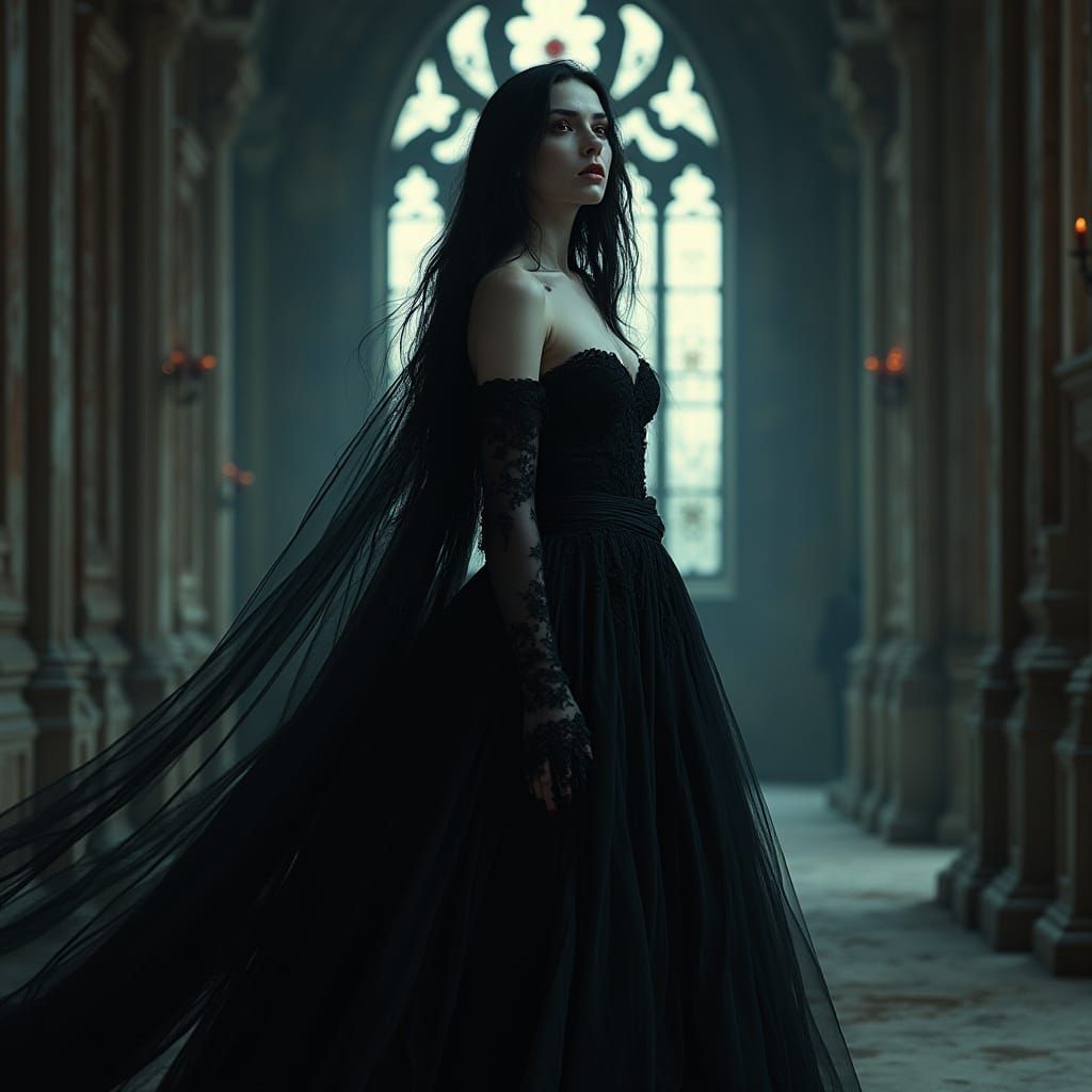 Gothic Vampire Queen in Moonlit Cathedral