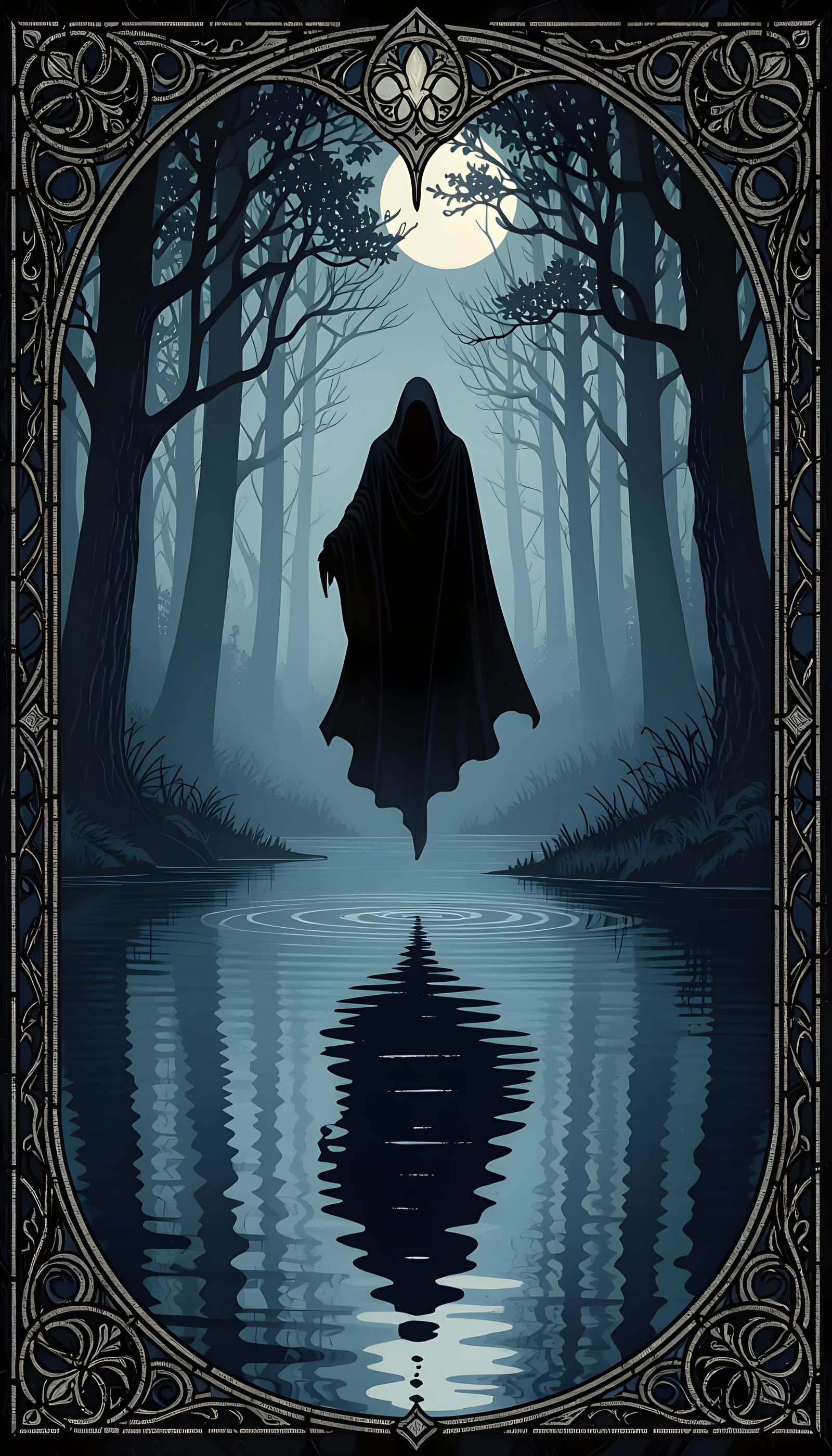 Eerie Dementor in Gothic Stained Glass Forest