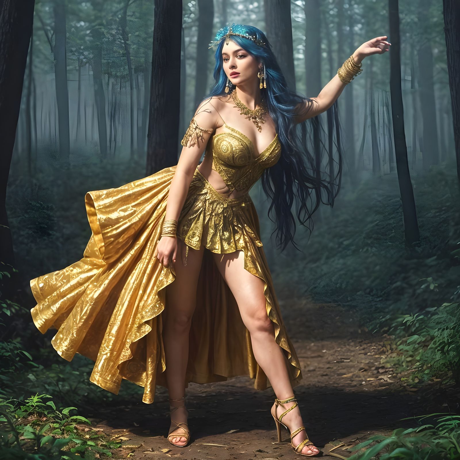 Mysterious Gypsy Dancer in Moonlit Forest