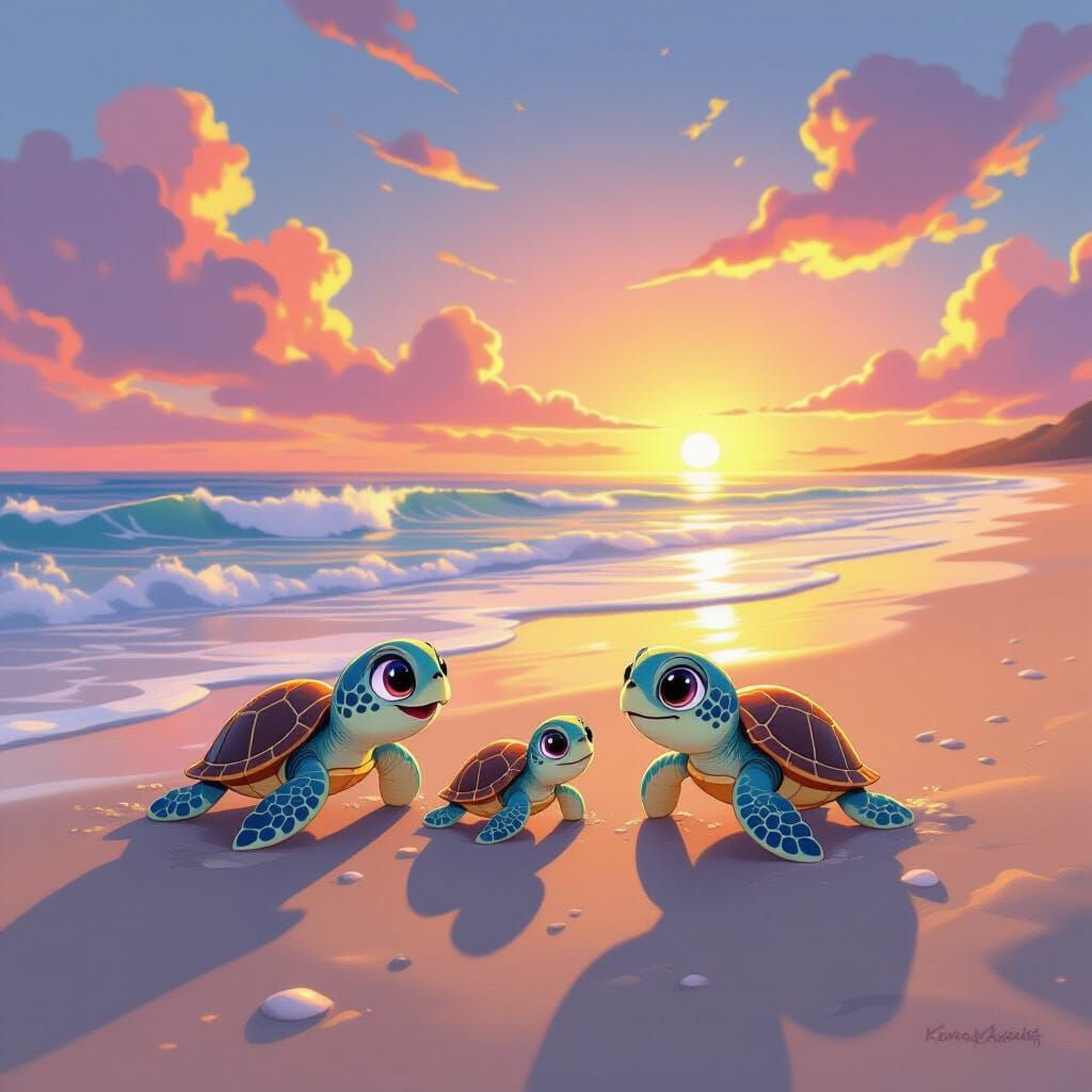 Adorable Baby Sea Turtles Rush to Ocean at Sunrise