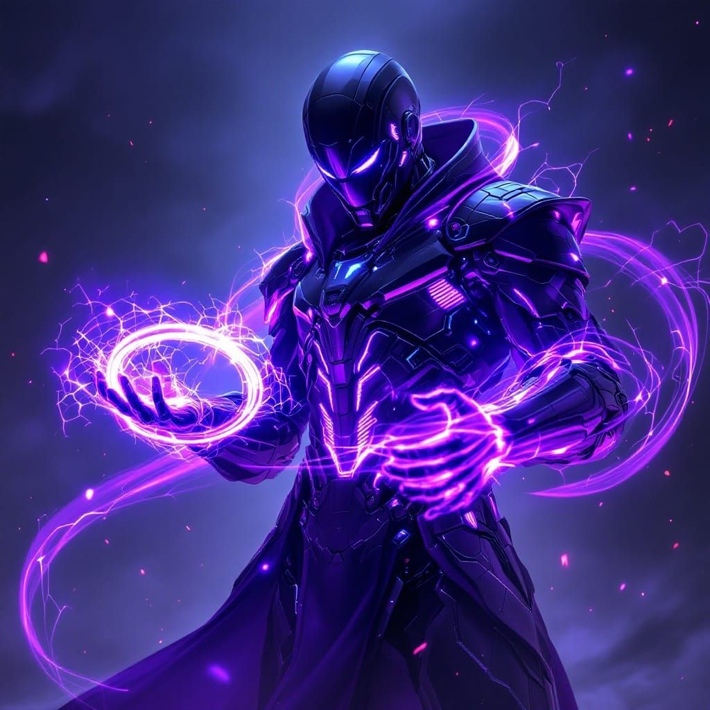 Cybernetic Warlock Unleashes Digital Magic