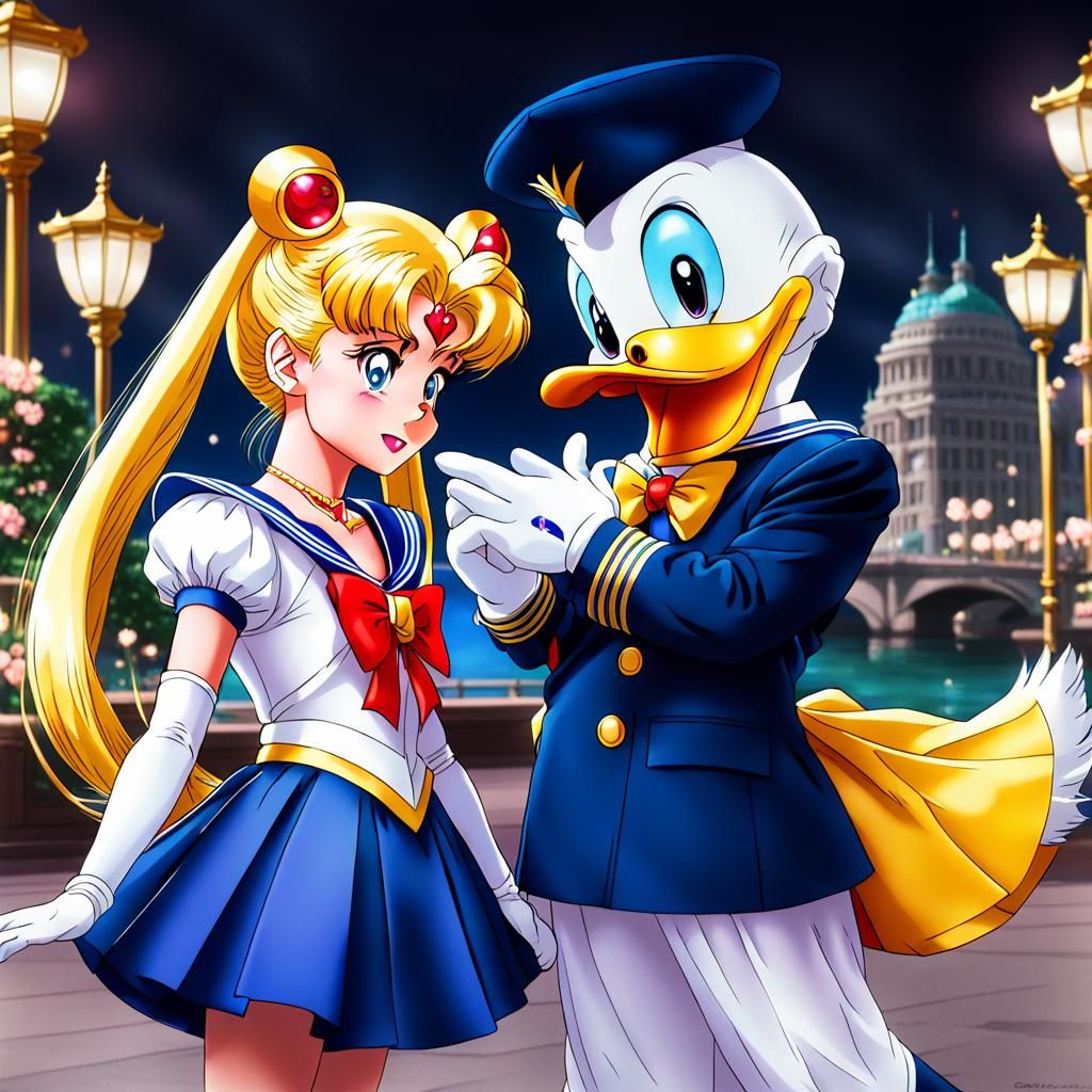 Sailor Moon Meets Donald Duck in Anime Style