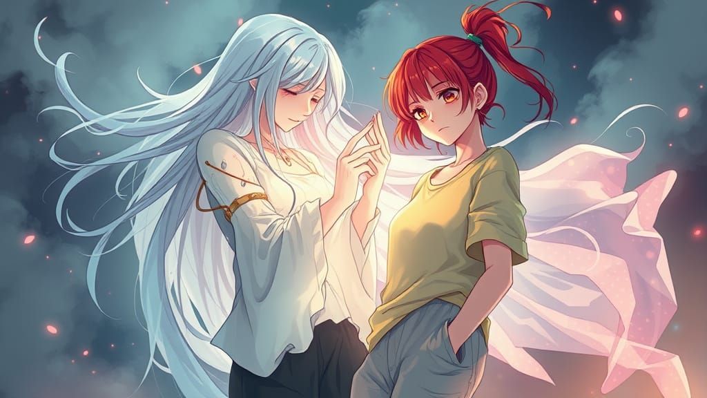 Spectral Encounter in Dreamlike Manga Style