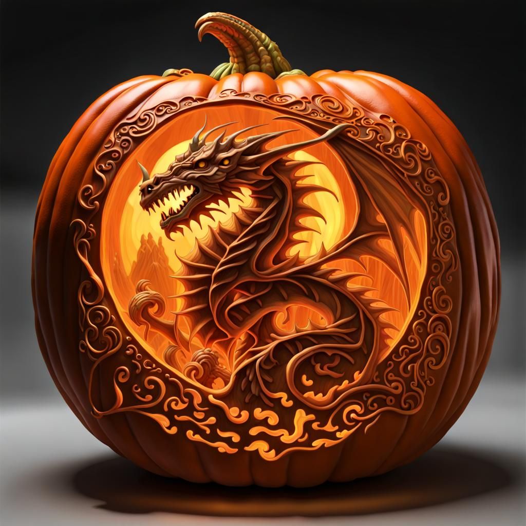 Fantasy Dragon Pumpkin Carving: Hyperrealistic Art