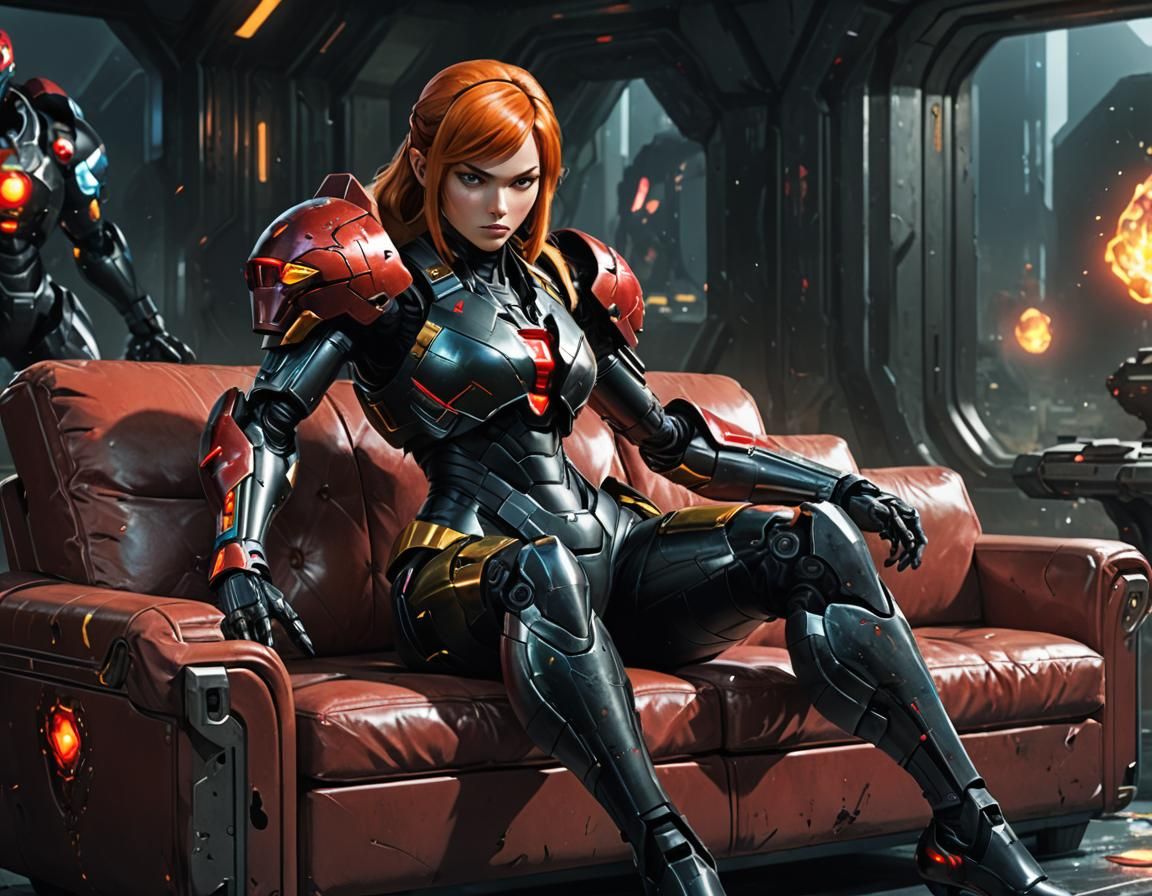 Female Warrior in Black Power Armor Concept Art