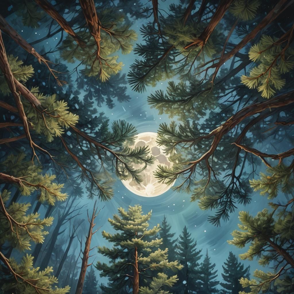 Moonlit Forest: A Romantic Surrealist Oil Painting