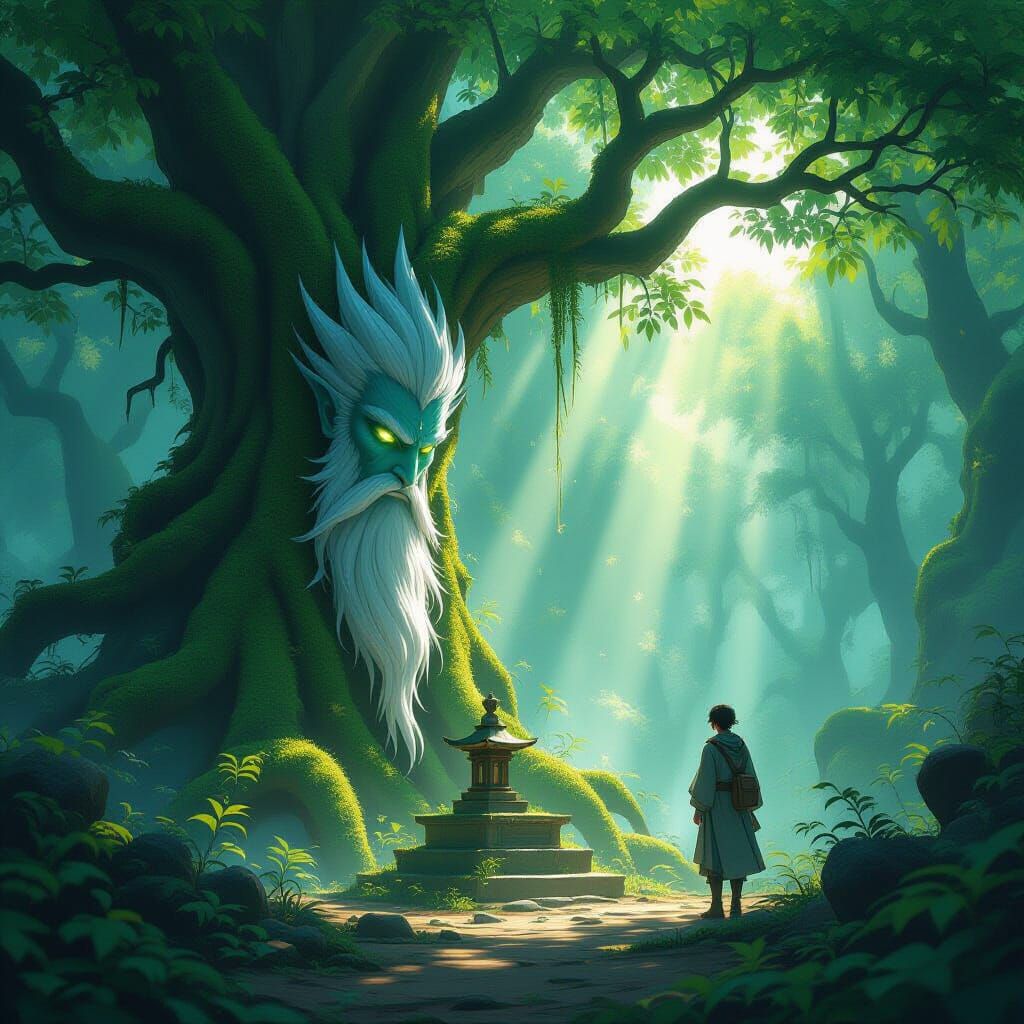 Ethereal Nature Spirit in Ancient Forest with Hope