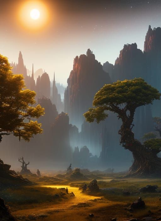 Fantasy Oak Tree on Alien Planet in 8k