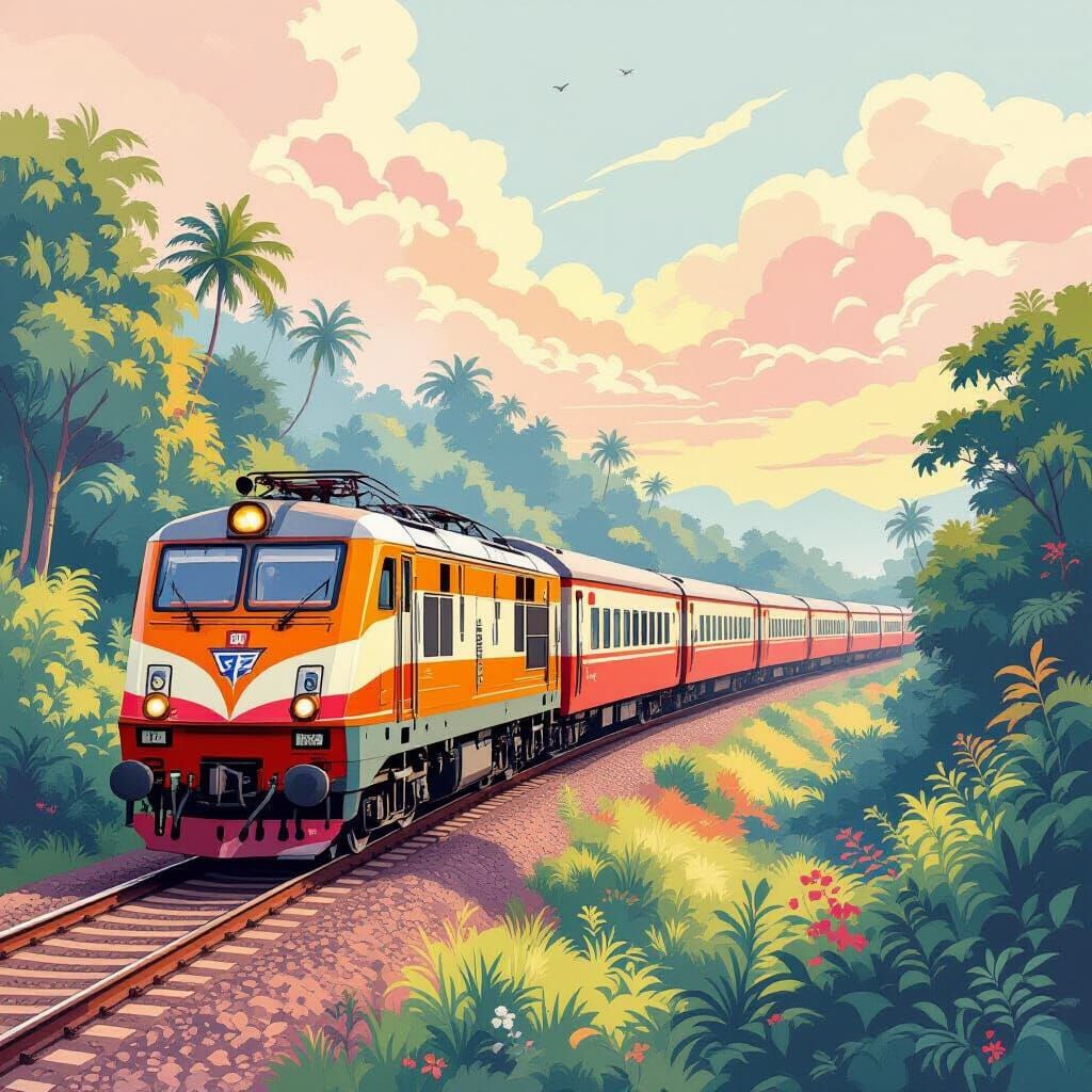 Whimsical Train Journey to India in Illustrative Style