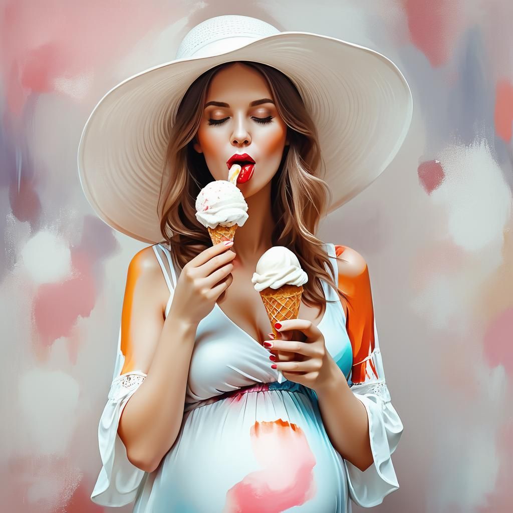 Pregnant Woman with Ice Cream in Abstract Art Style