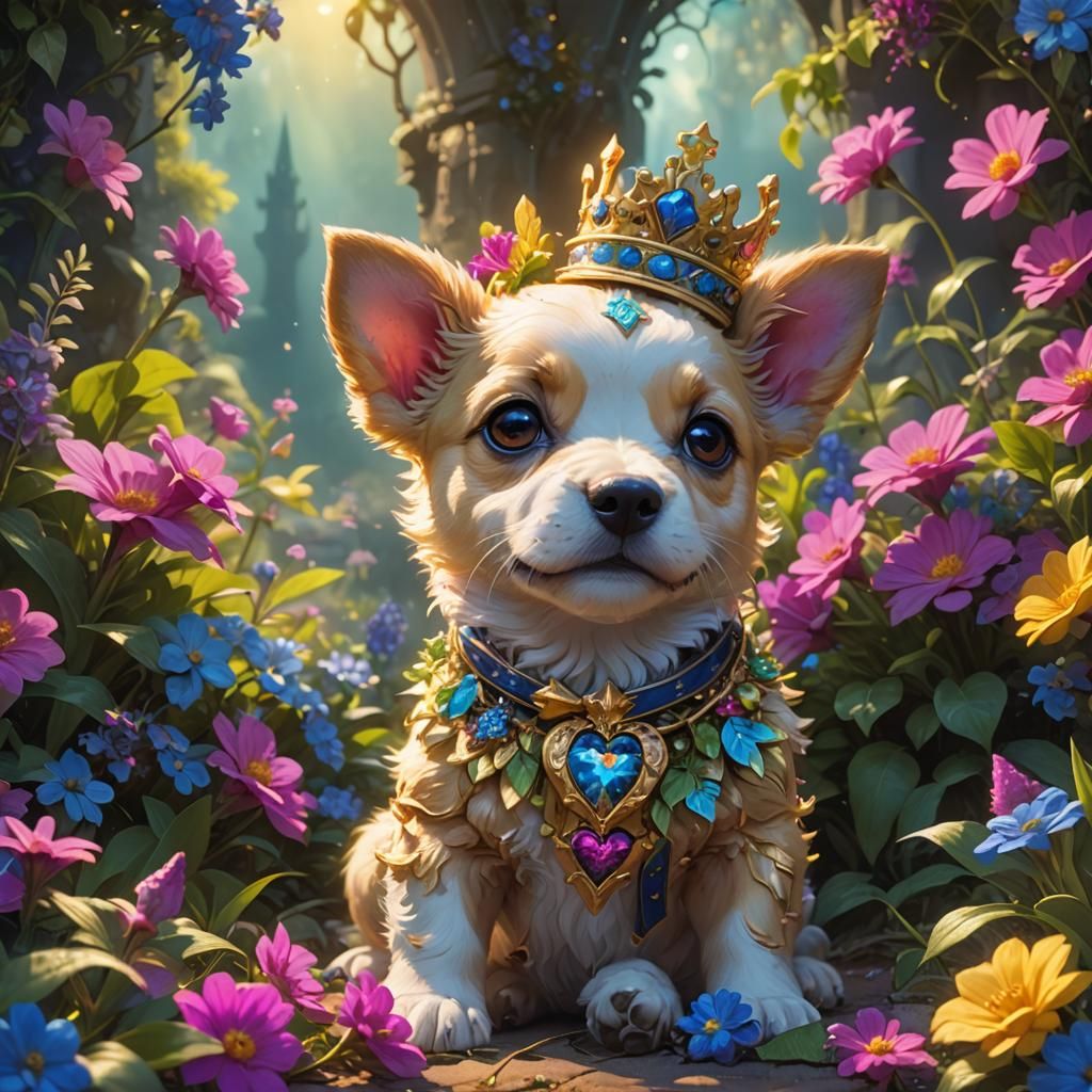 Cute Puppy Queen in Magical Fantasy World