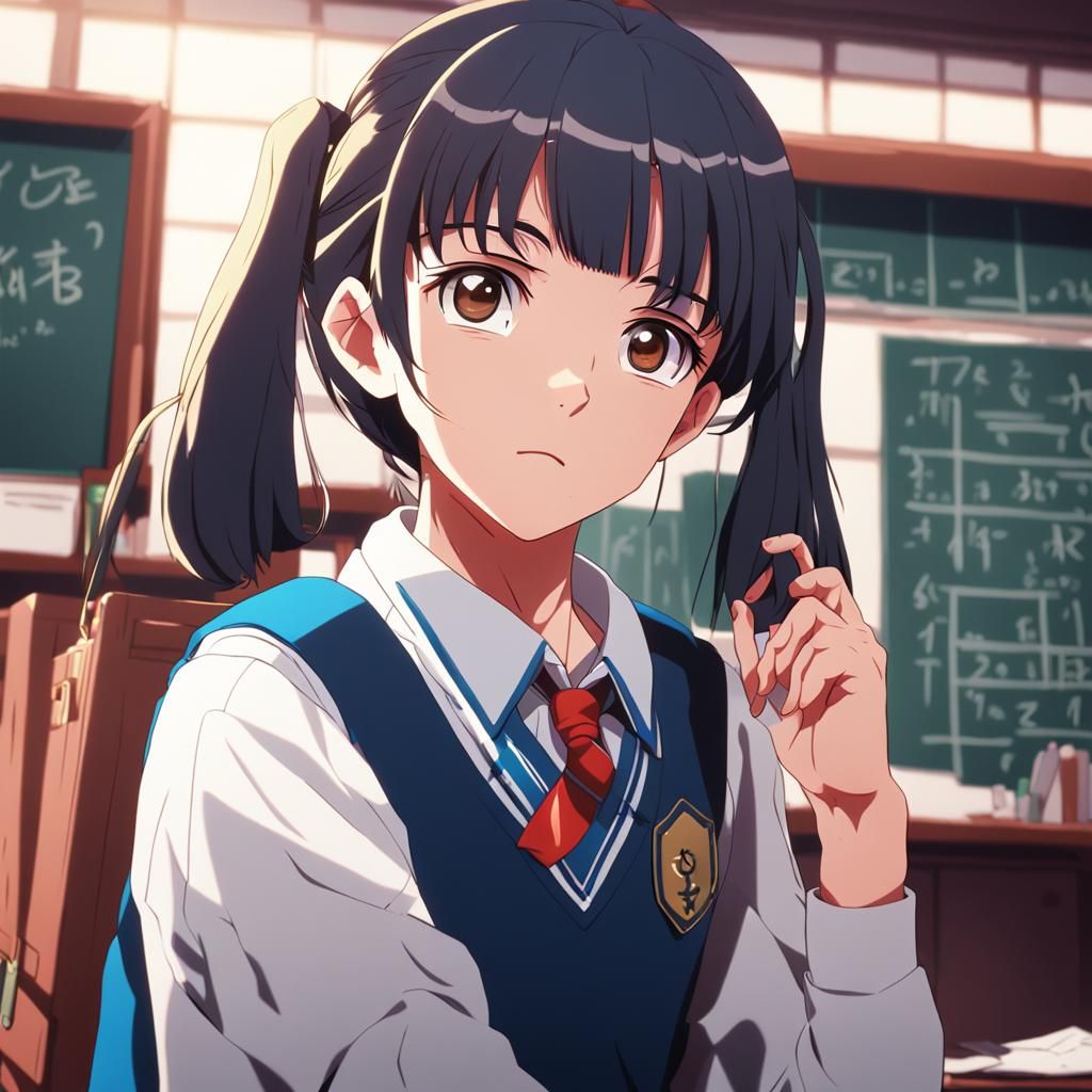 Disappointed School Girl in Anime Style