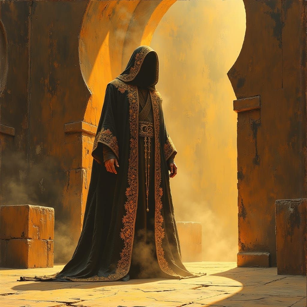 Mysterious Moorish Warrior in Fantasy Realism Oil Painting
