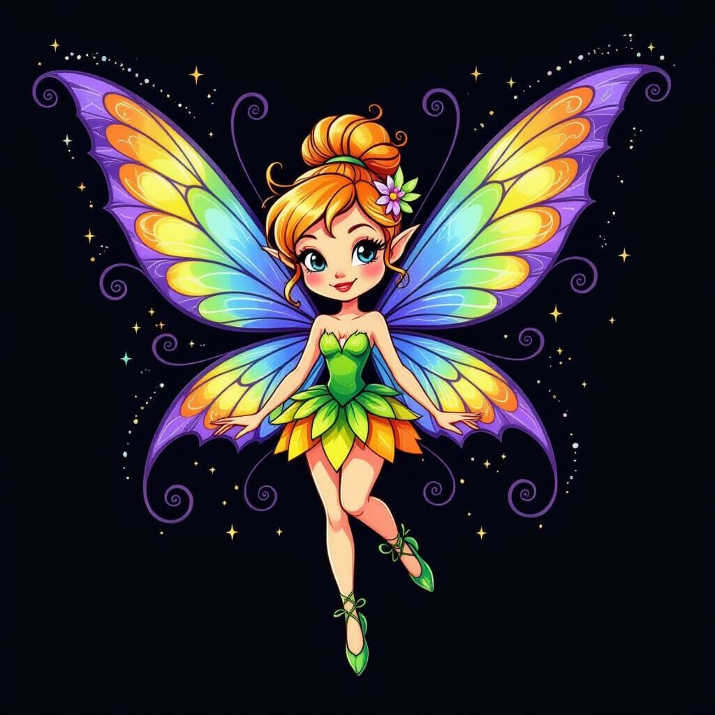 Whimsical Fairy Drawing with Gossamer Wings