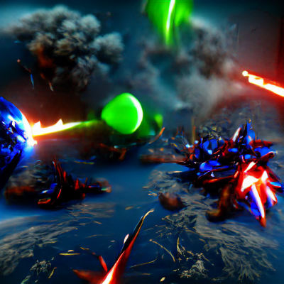 Space Battle with Lasers and Glowing Planet