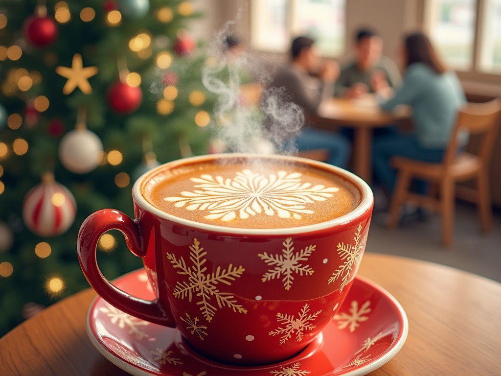 Festive Latte Art in Christmas Mug