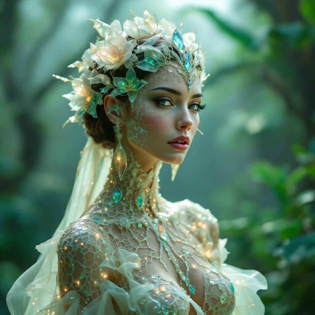 Orchid Mantis Woman in Emerald Forest