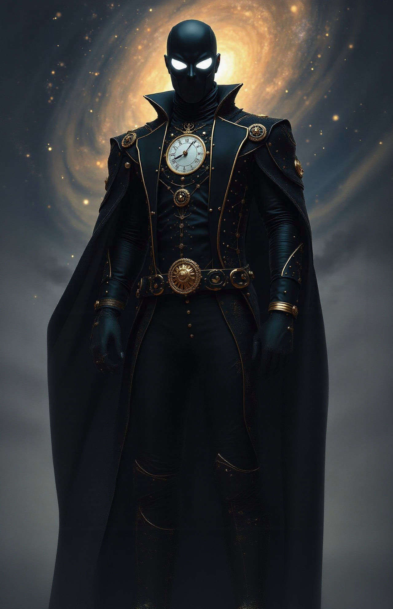 Futuristic Superhero in Space with Clockwork Coat