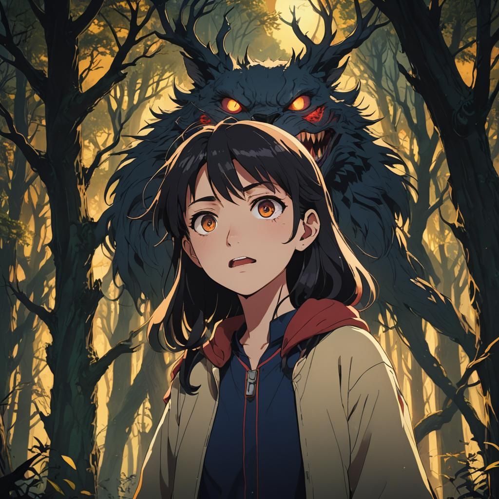 Anime Vampire Scene in Ominous Forest