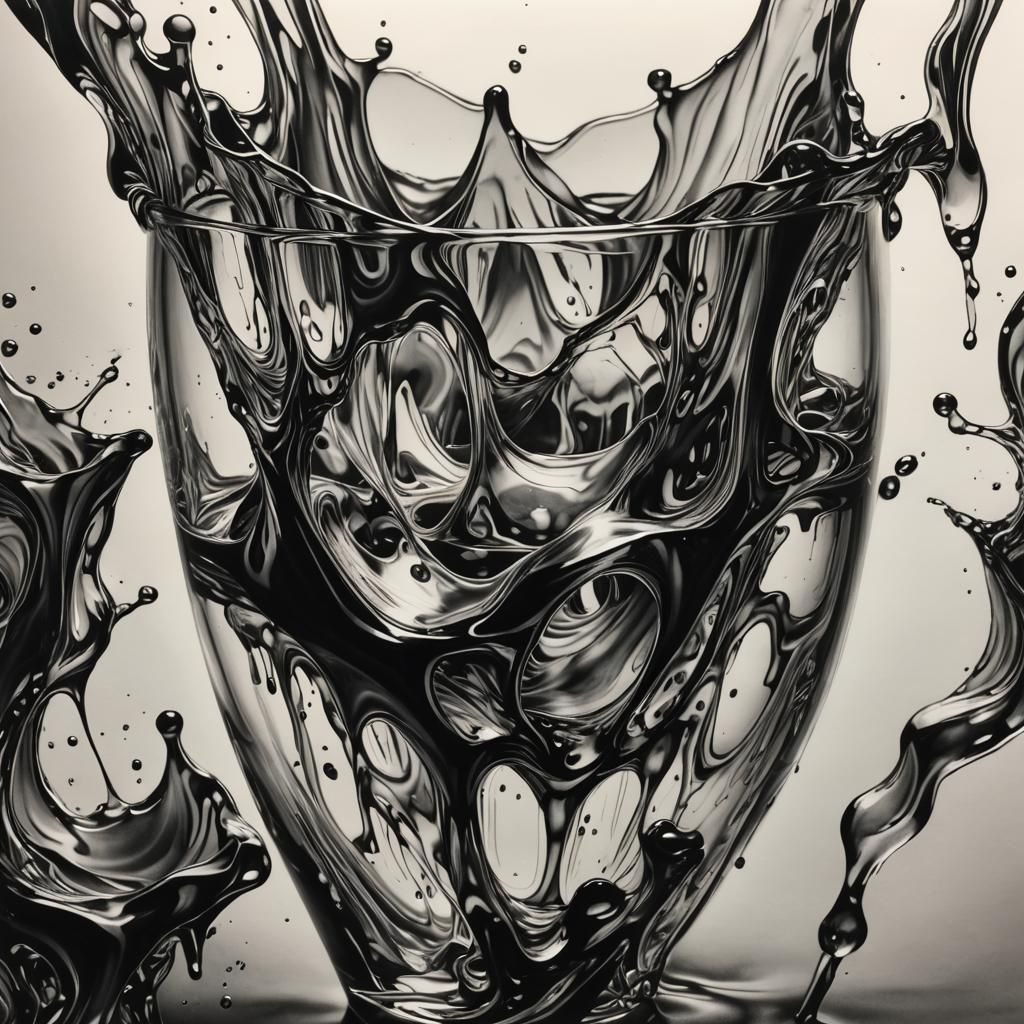Melting Glass in Hyperdetailed Charcoal Drawing
