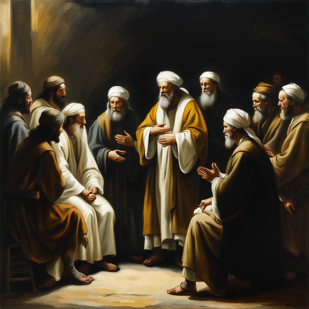 Pharisees Plot in Rembrandt-esque Oil Painting