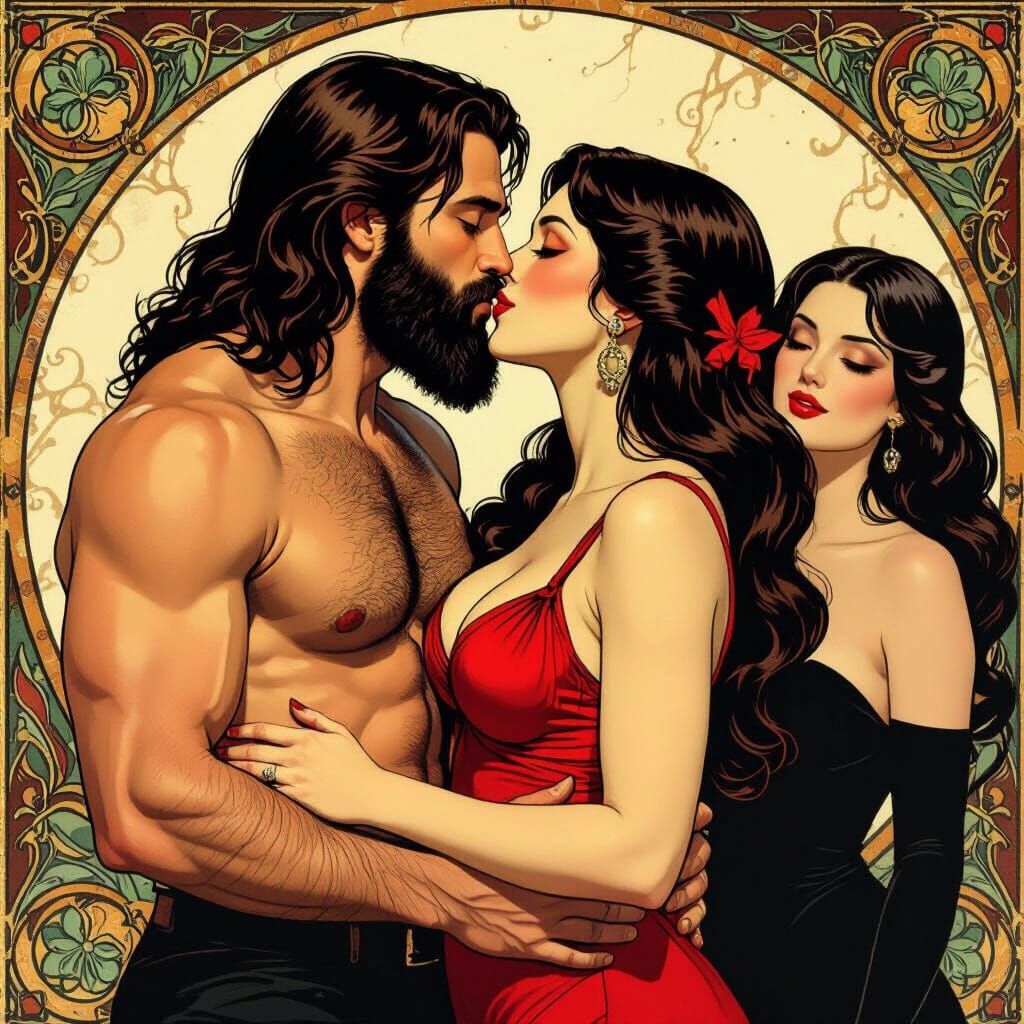 Passionate Kiss Scene with Dramatic Shading