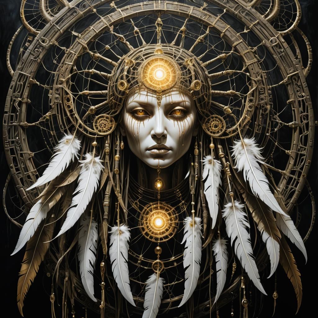 Radiant Dreamcatcher with Golden Feathers