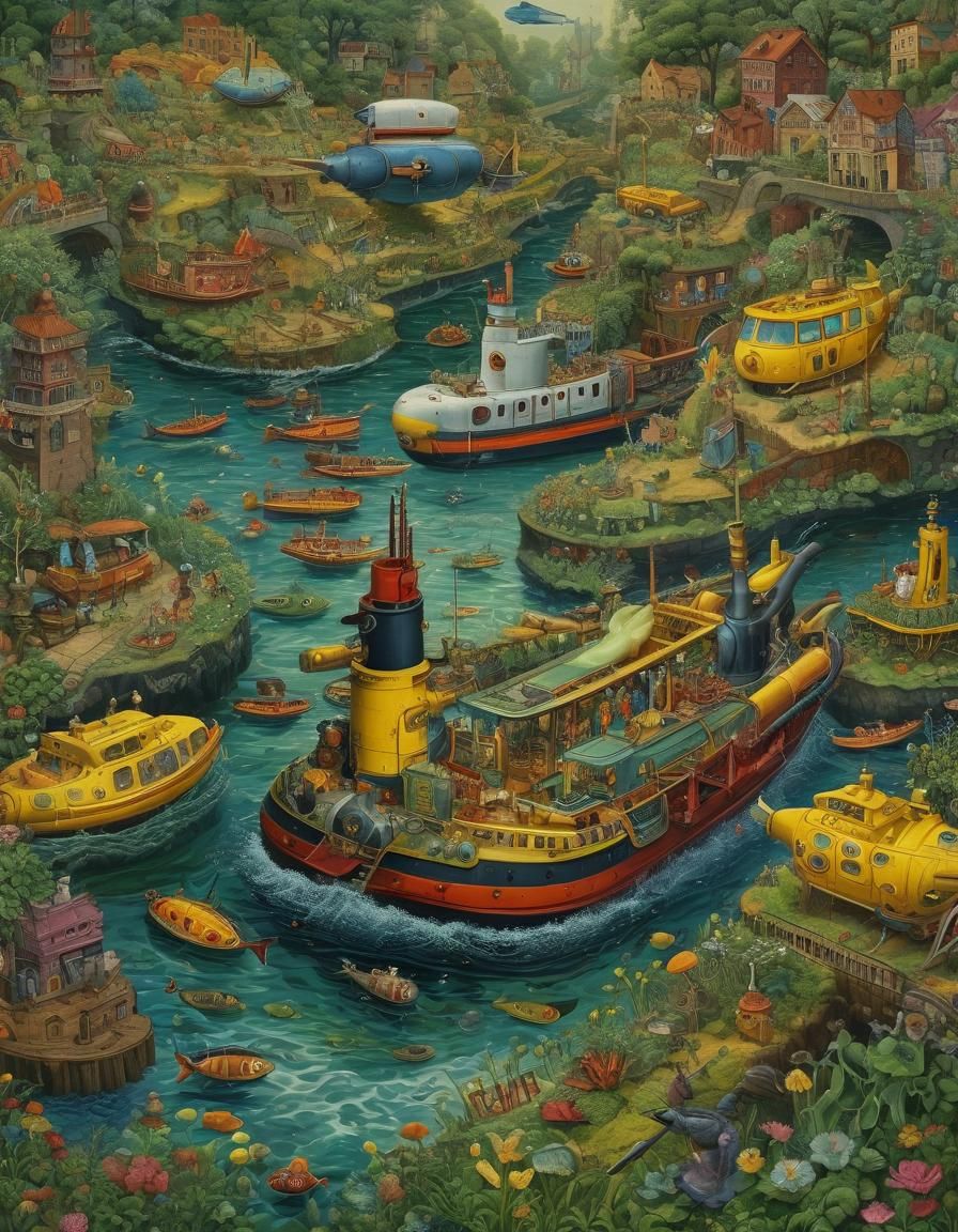 Yellow Submarine in Ethereal Oil Painting
