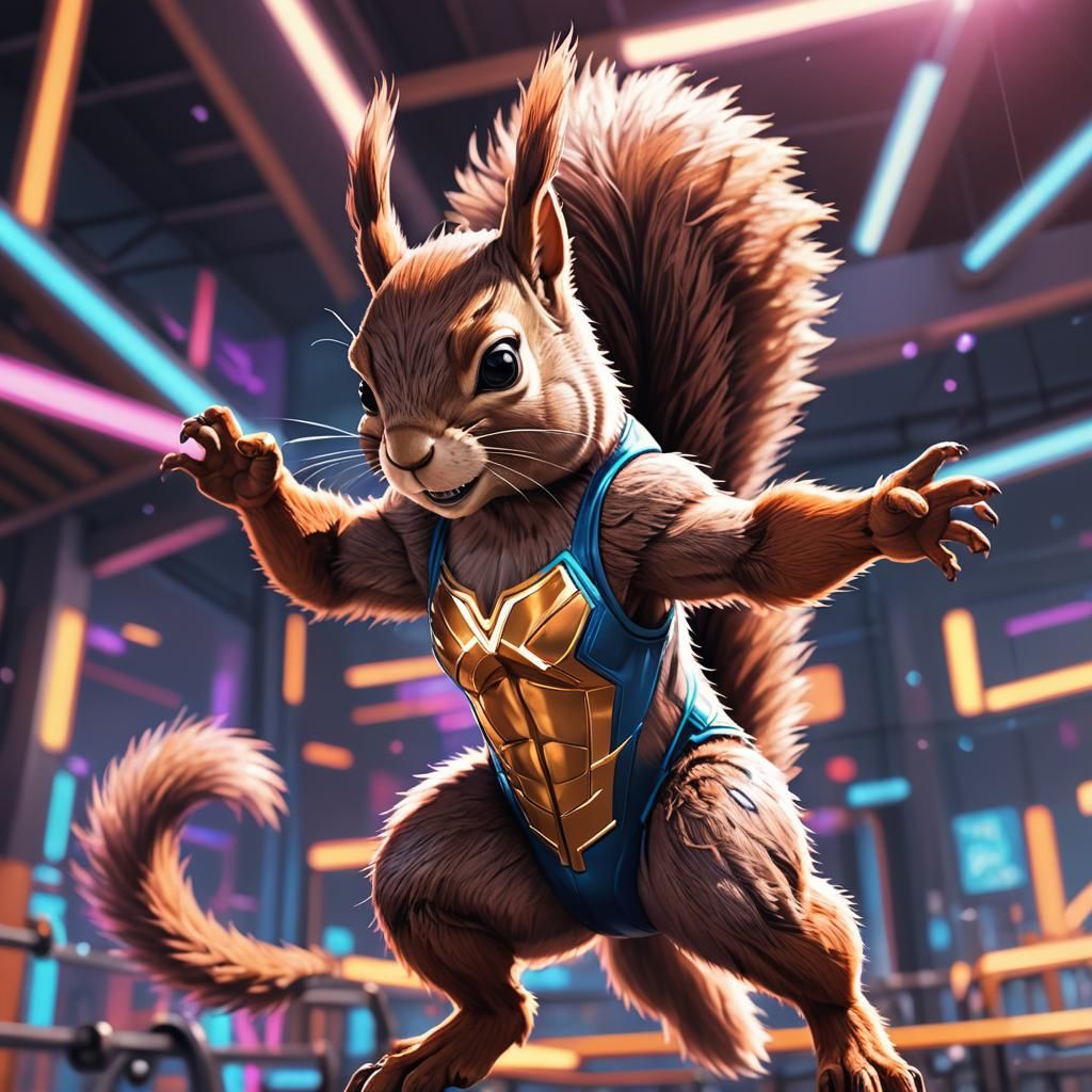 Muscular Squirrel Gymnast in Anime Style