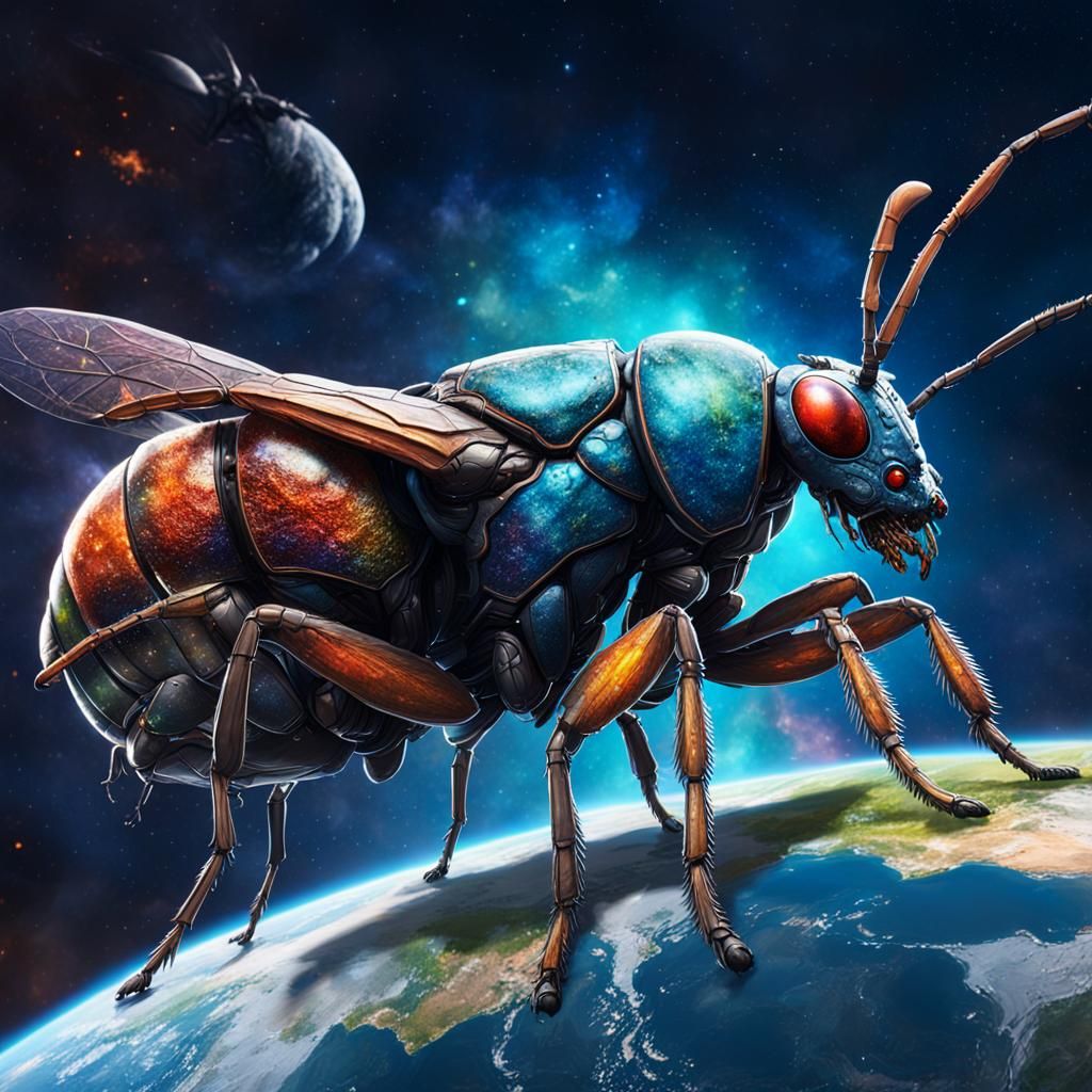 Giant Bug Eats Earth: Hyperrealistic Space Art