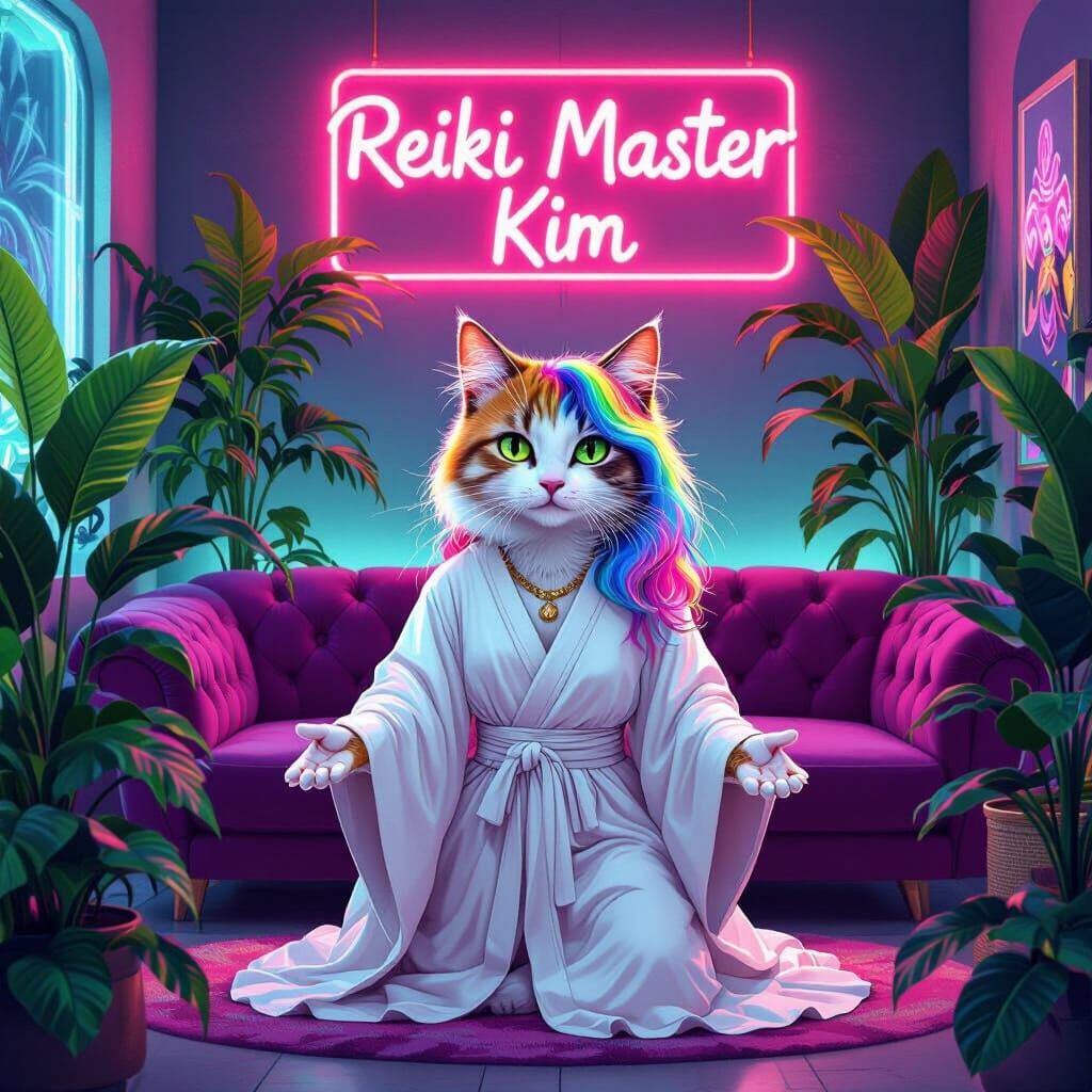 Anthropomorphic Cat Reiki Master in SuperHyperrealistic Styl...