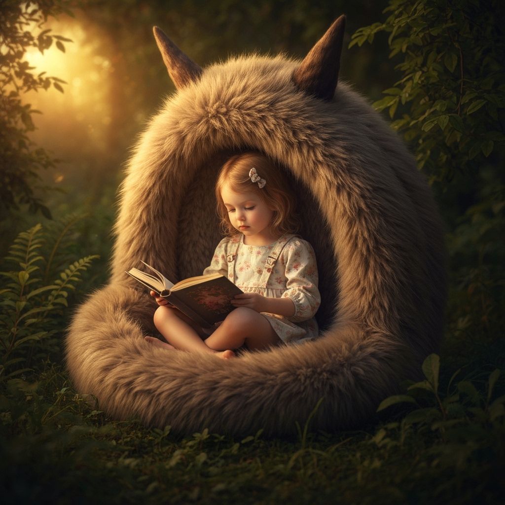 Cozy Fairy Child Reading in Enchanted Forest