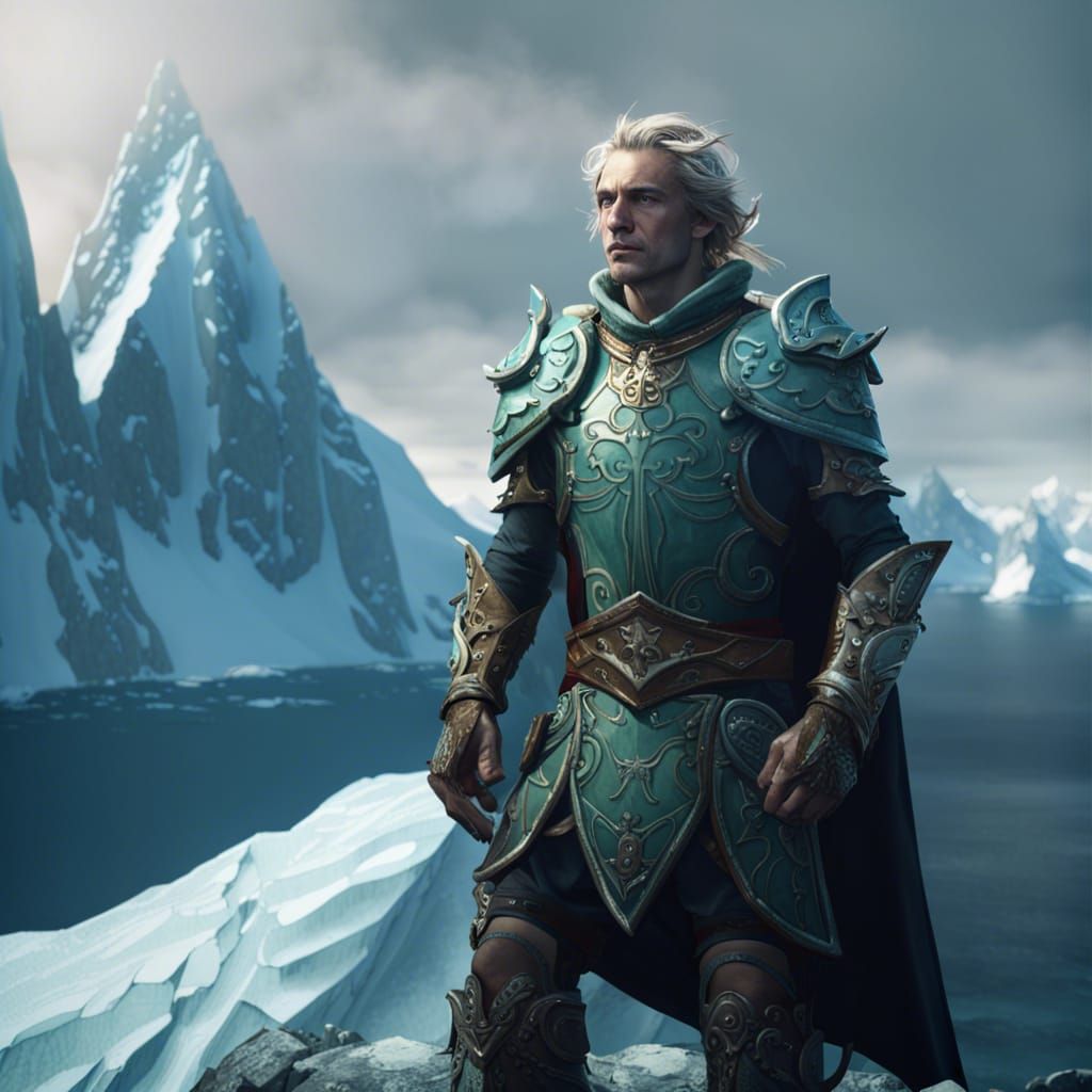 Armored Elf Warrior in Arctic Landscape