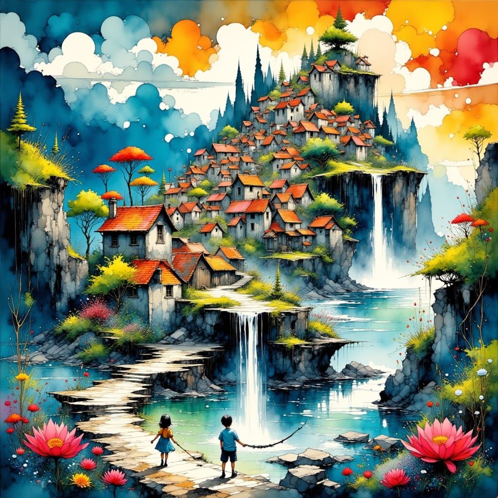 Fantastical Island Port Town in Haring Style