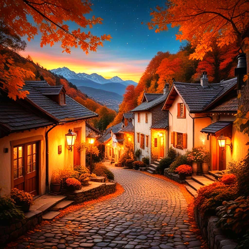 Autumn Twilight Mountain Village Photograph