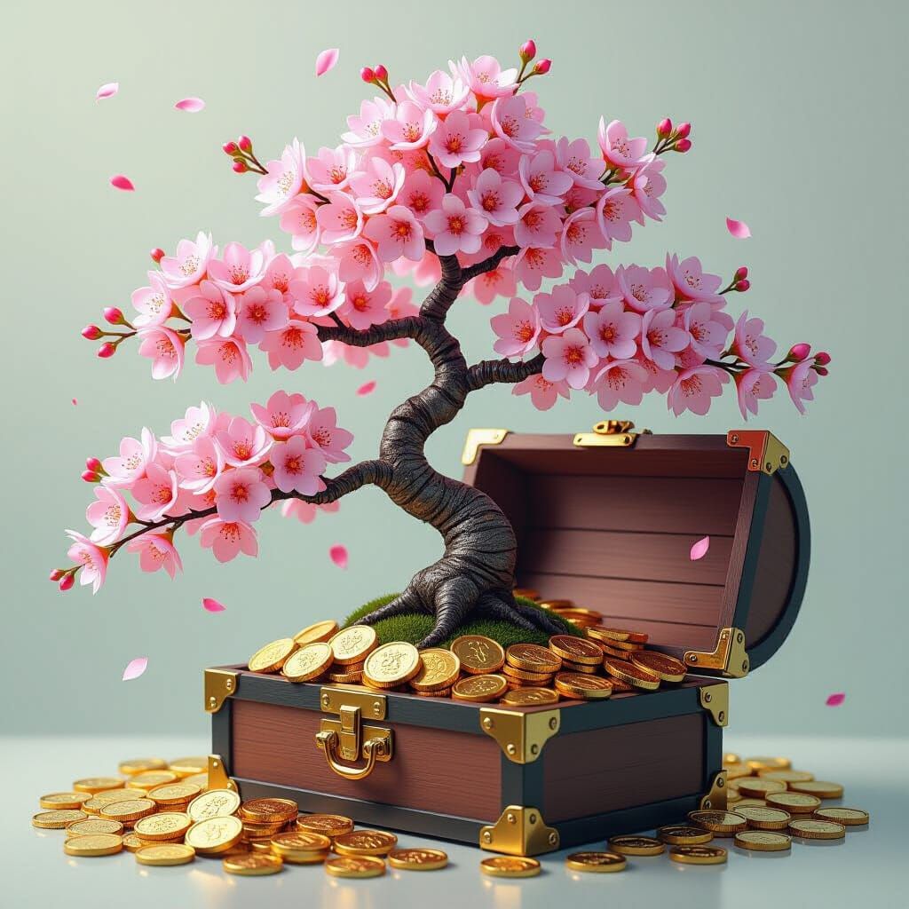 Cherry Blossom Bonsai with Gold Coins
