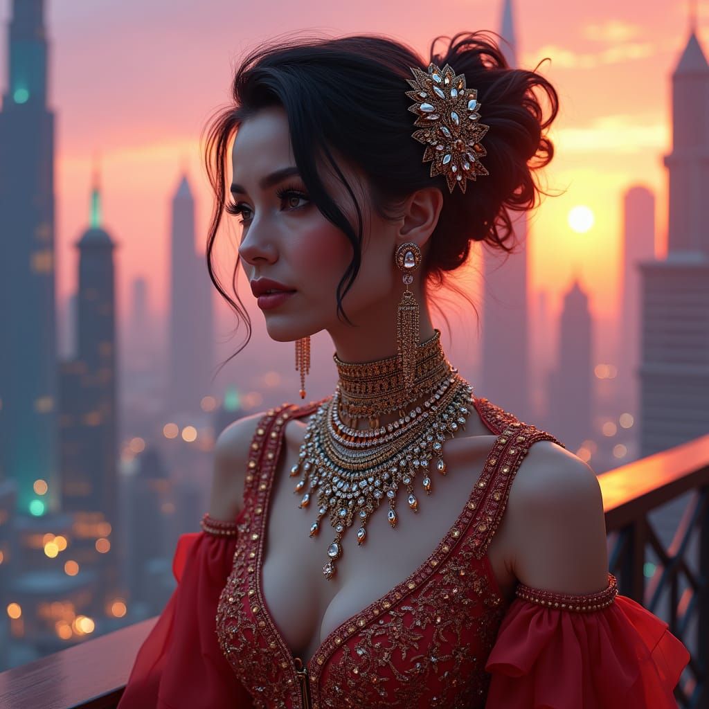 Art Deco Woman in Opulent Cityscape