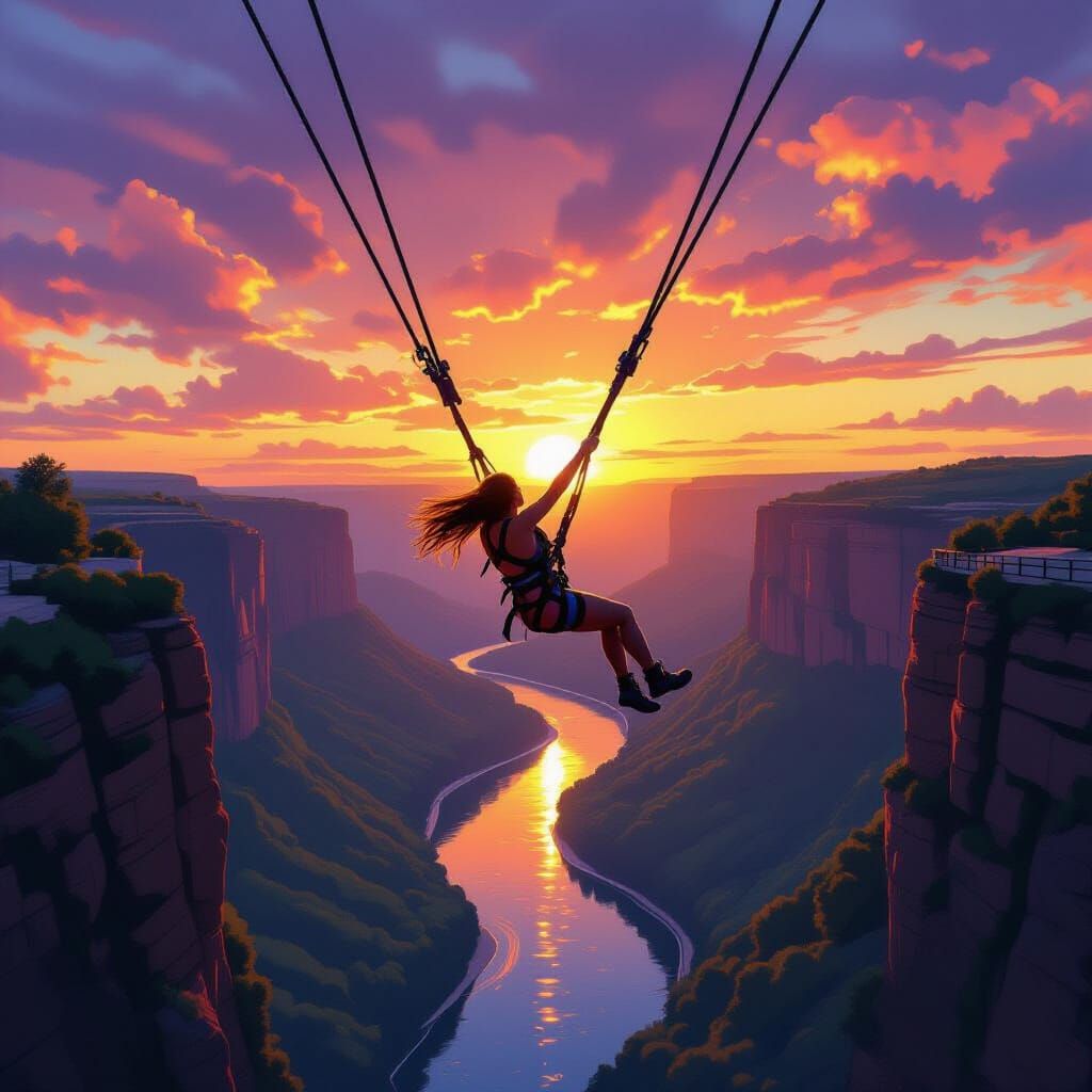 Bungee Jump at Sunset in a Sci-Fi Style