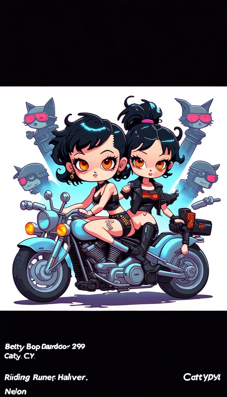 Betty Boop Rides a Cyberpunk Motorcycle