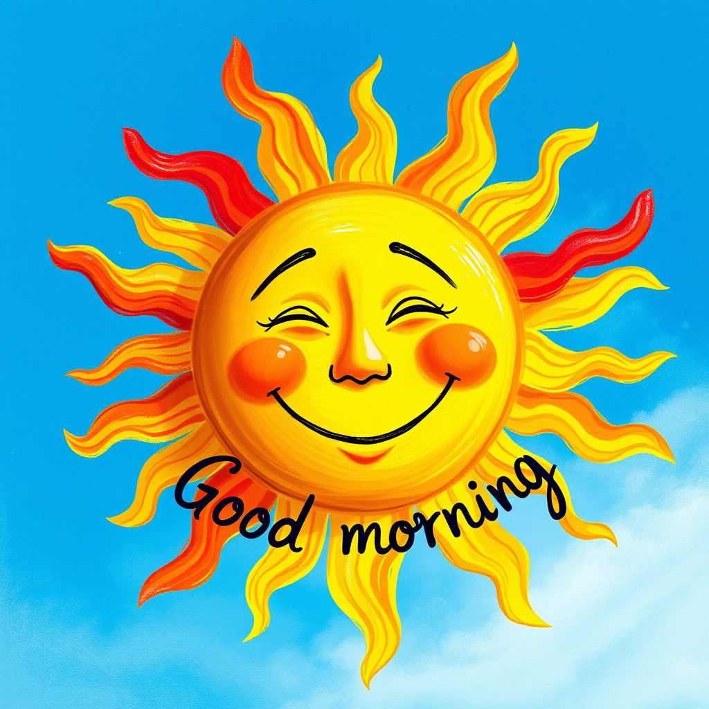 Friendly Elderly Sun Smiling in Crayon Style